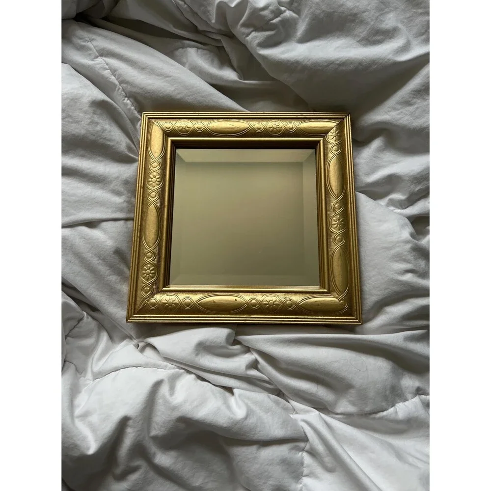 Vintage Engraved Gold Framed Square Mirror